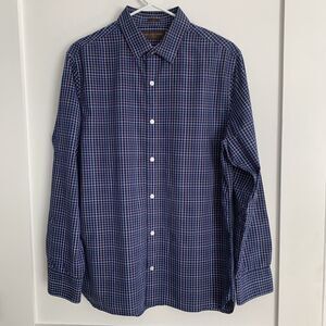Fairlane & Sons‎ Mens Slim Fit Wrinkle Free Cotton Navy Plaid Button Down Shirt